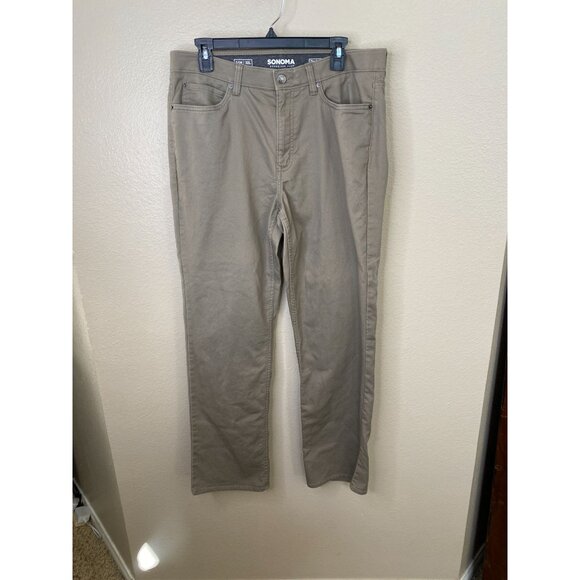 Sonoma Goods For Life Mens Taupe Everyday All-Day Pants Size 34W 32L Flexwear - Picture 1 of 9